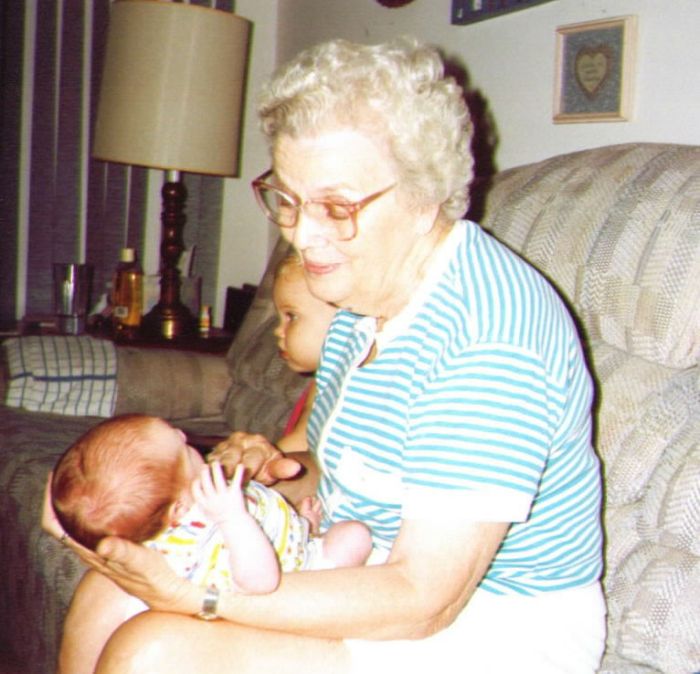 The Lovely Nana holds our older daughter as an infant. She had been Baptized on Nana's birthday.